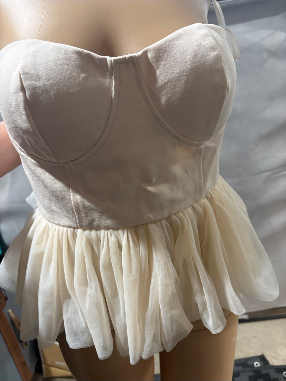 MARBLE Cream Strapless Bustier Top with Peplum Detail